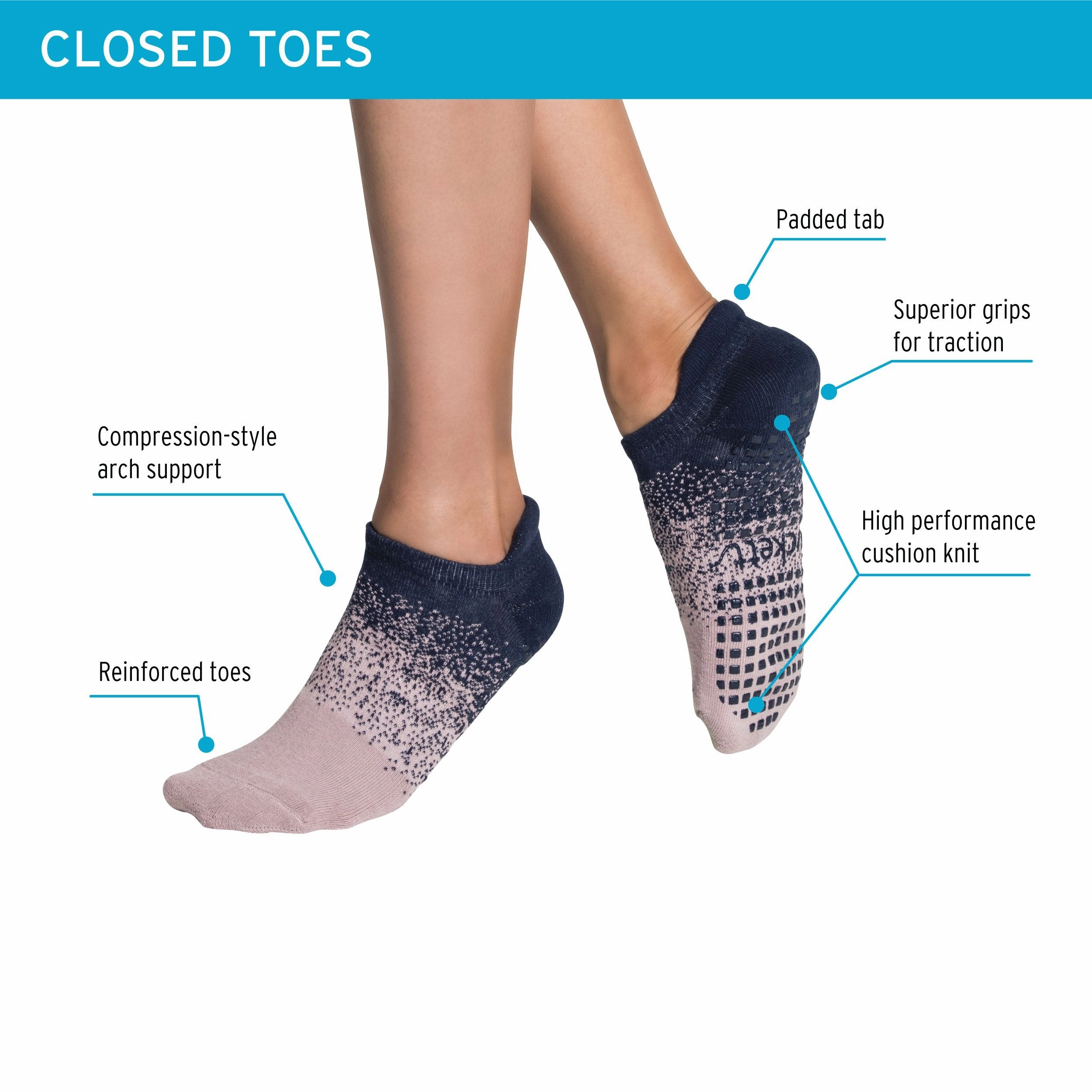 Tab Closed Toe Grip Socks - Navy and Rose Navy 2 Pack (Barre / Pilates)