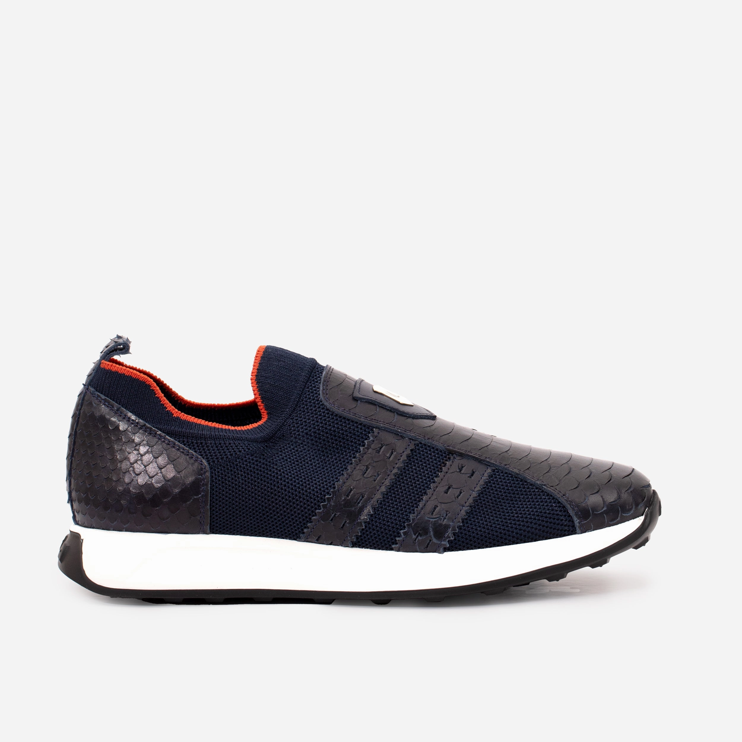 The Aslan Navy Knitted & Leather Men Sneaker