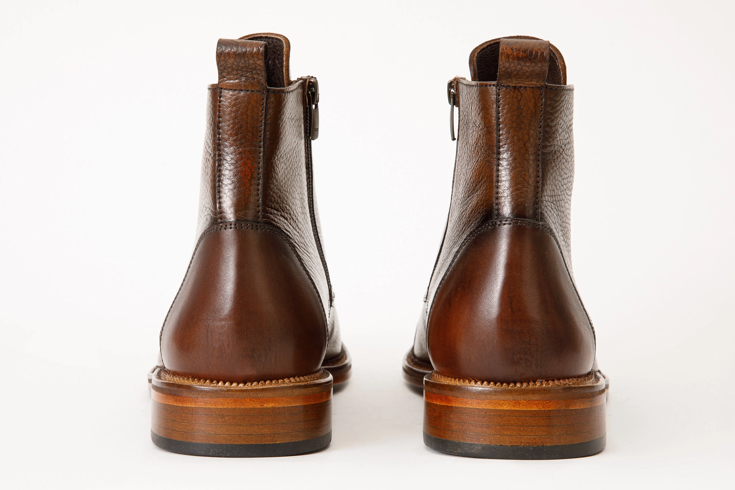 The Bothey Brown Leather Cap-Toe Lace-up Men Boot with a Zipper Final Sale!