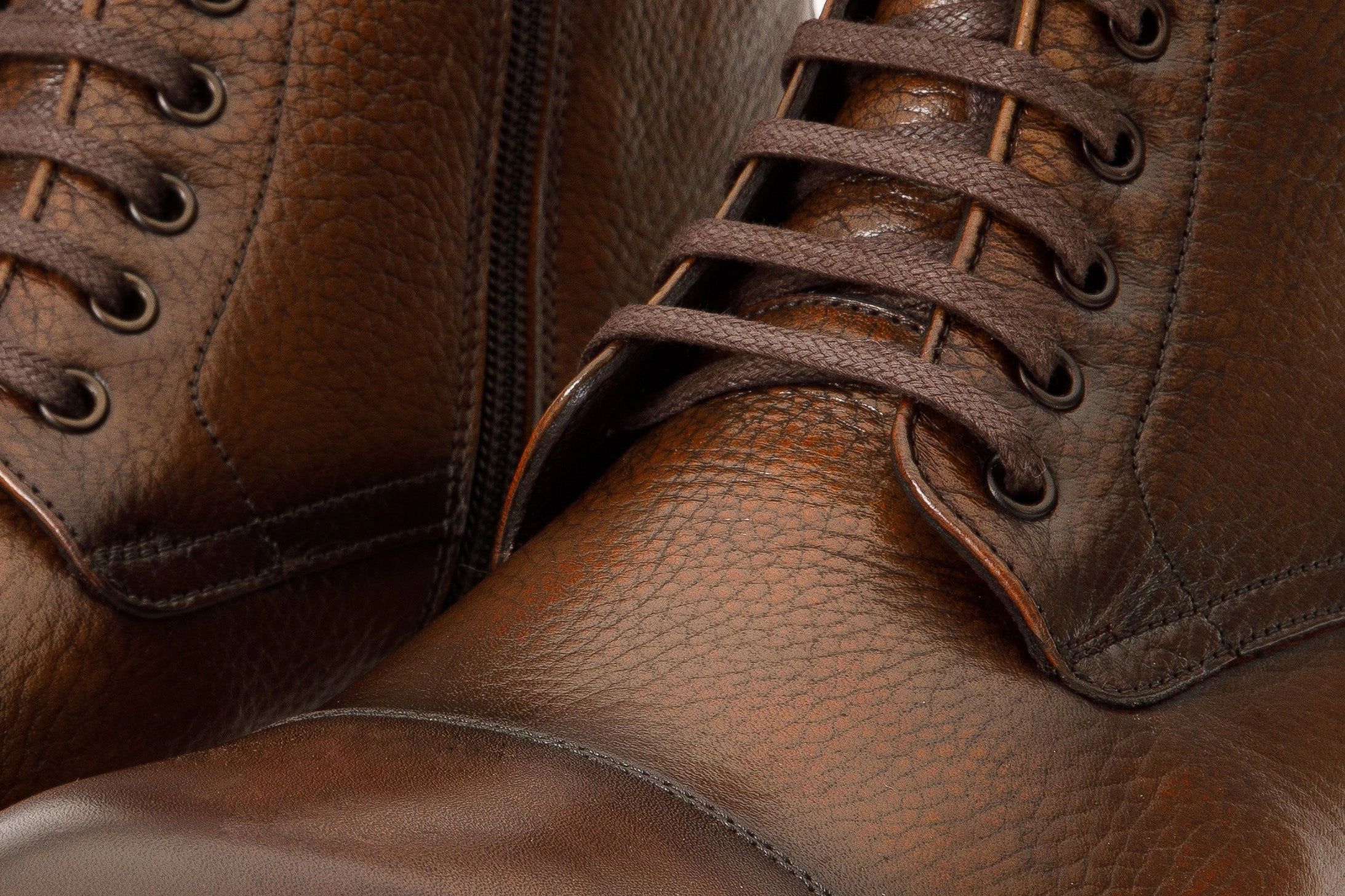 The Bothey Brown Leather Cap-Toe Lace-up Men Boot with a Zipper Final Sale!