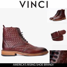 The Loddon Burgundy Leather Wingtip Brogue Handwoven Lace-Up Men Boot with a Zipper