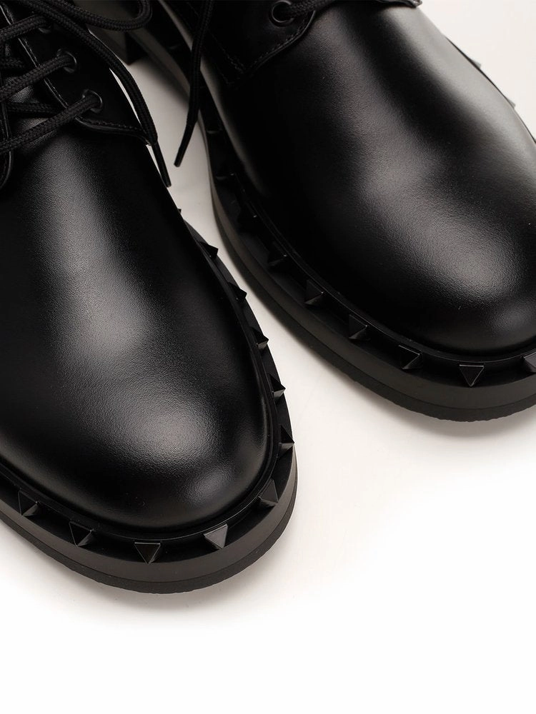 Valentino Garavani Rockstud Round Toe Lace-Up Shoes Black