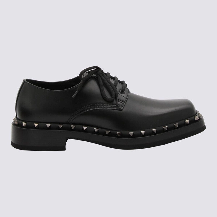 Valentino Garavani Rockstud Round Toe Lace-Up Shoes Black