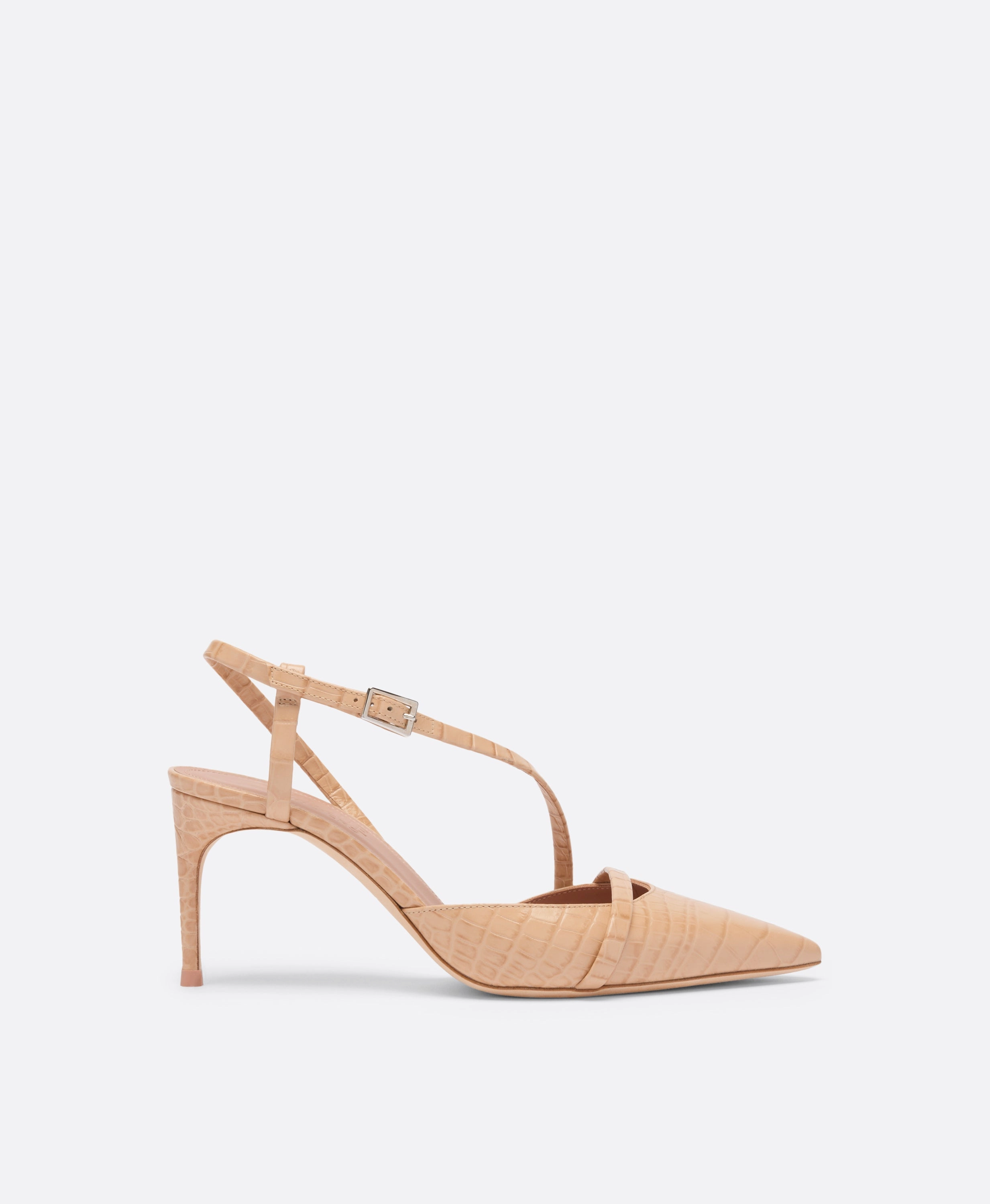 Valeria 70 Buff Embossed Leather Slingbacks