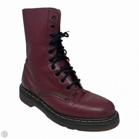 Vintage Made in England 1490 Smooth Leather Mid Calf Boots By Dr Martens In Cherry Red, Size: 6