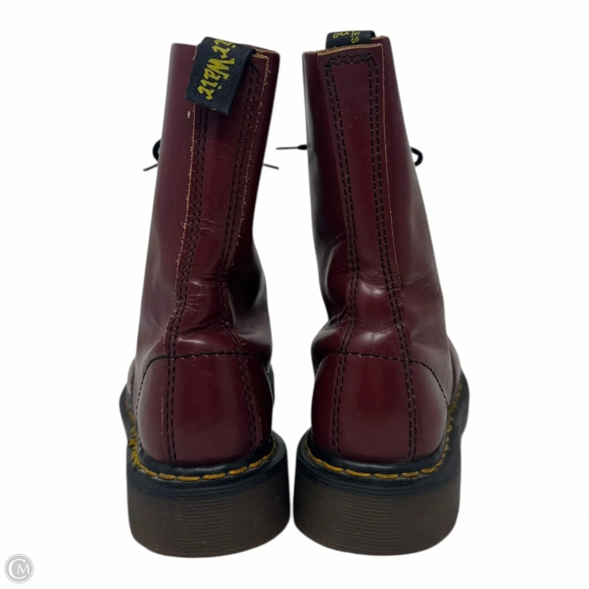 Vintage Made in England 1490 Smooth Leather Mid Calf Boots By Dr Martens In Cherry Red, Size: 6