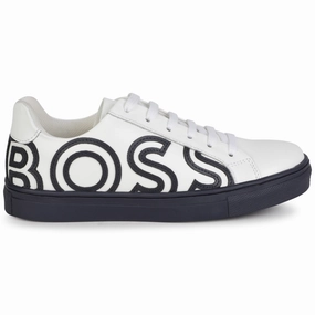 White Navy Logo Lace Sneaker