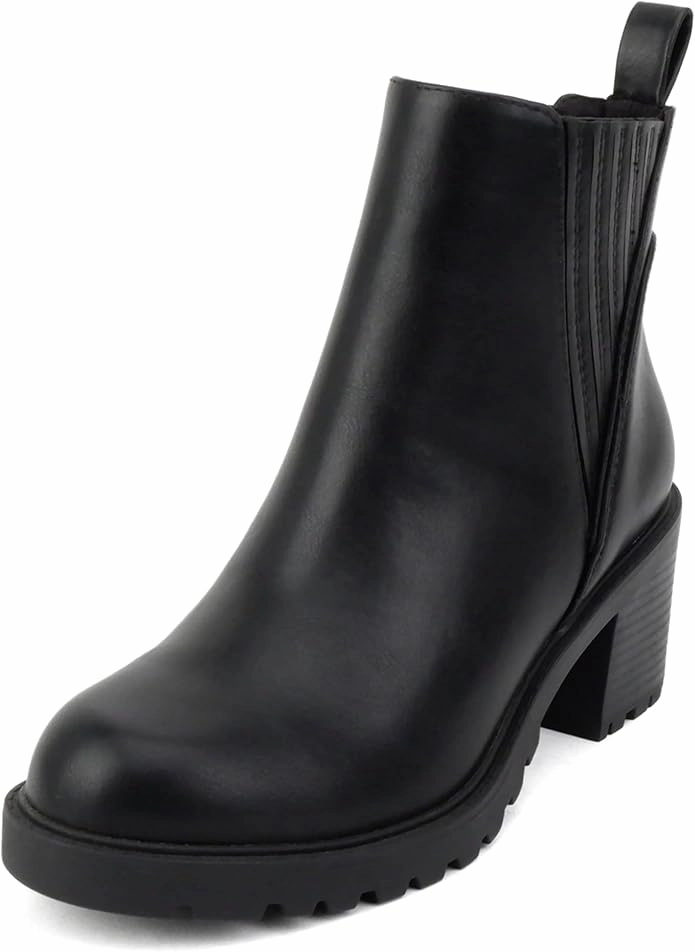 Wisely Women's Round Toe Lug Sole Low Heel Ankle Boot